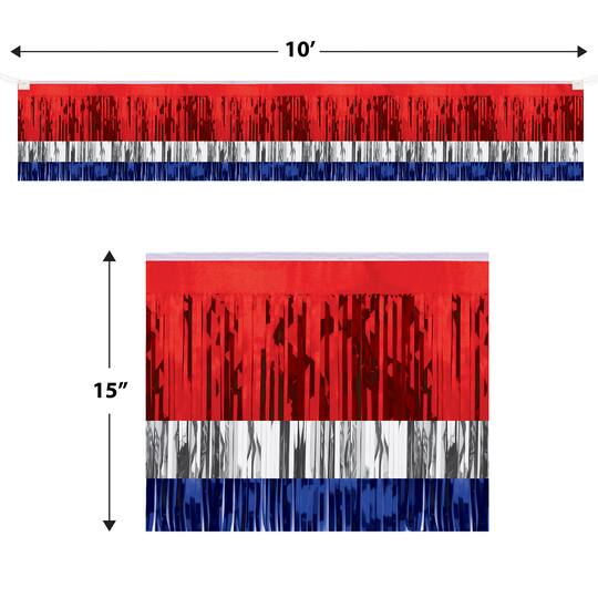 Beistle 10ft. Red, Silver & Blue 3-Ply Metallic Fringe Drape